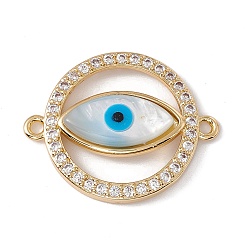 Настоящее золото 18K Латунь с покрытием из латуни, микро-паве, прозрачные подвески из кубического циркония, ссылка сглаза, с оболочкой кабошон, без кадмия, без никеля и без свинца, кольцо, реальный 18 k позолоченный, 25x20x4.5 мм, отверстие : 1.6 мм
