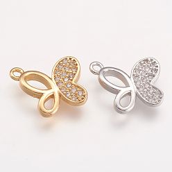 (52) Непрозрачная лаванда Латунные микро проложить кубического циркония подвески, бабочка, разноцветные, 10x13x2 мм, отверстие : 0.5 мм