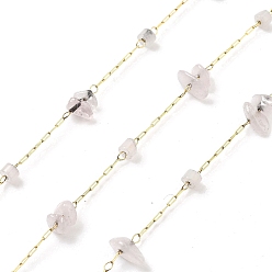 Розовый Кварц 304 кабельные цепи из нержавеющей стали, с кусочками розового кварца, текстурированные овальные цепные цепи, пайки, с катушкой, 5~8.5x5~8.5x5~6.5 мм, около 32.81 футов (10 м) / рулон