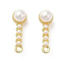 Golden Alloy Stud Earring Findings, with Plastic Beads & 925 Sterling Silver Pins & Horizontal Loops, Half Round, Golden, 21x7x6mm, Hole: 1.4mm, Pin: 0.6mm