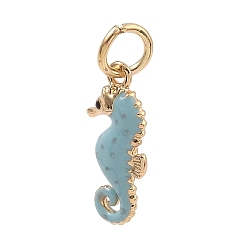 Sea Horse Латунь эмаль подвески, золотые, прелести морских коньков, 18x8x4 мм, отверстие : 4 мм