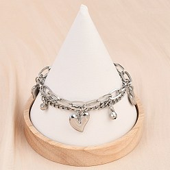 Нержавеющая Сталь Цвет 304 из нержавеющей стали браслеты многожильных, браслеты с подвесками для женщин, сердце, цвет нержавеющей стали, 7-1/2 дюйм (18.9 см)