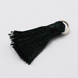 Dark Green Nylon Tassels Pendant Decorations, with Alloy Findings, Dark Green, 31x7mm, Hole: 2x5mm