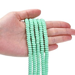 Aquamarine Handmade Polymer Clay Beads Strands, for DIY Jewelry Crafts Supplies, Flat Round, Aquamarine, 6~7x3mm, Hole: 1.5mm, about 113~116pcs/strand, 15.55 inch~16.14 inch(39.5~41cm)