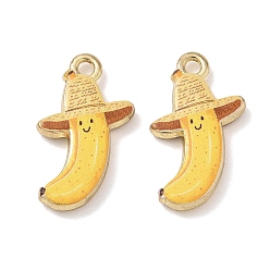 Yellow Printed Alloy Pendants, Banana Charms, Rack Plating, Cadmium Free & Nickel Free & Lead Free, Golden, Yellow, 22x15x3mm, Hole: 1.8mm