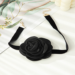 Черный 3d цветок полиэфирное волокно черный бархат шнур чокер ожерелья, золотые, чёрные, 12.99 дюйм (33 см)