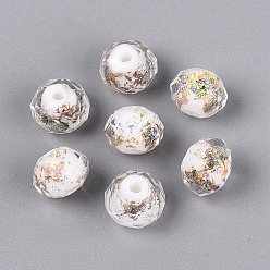 White Handmade Foil Glass Beads, Rondelle, Faceted, White, 10x7~8mm, Hole: 1~1.6mm