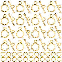 Золотой Сплавочные застежка тоггл тибетского стиля, с кольца прыжок из латуни, золотые, 14x10 мм, отверстие : 2 мм