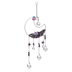 Аметист Подвесные украшения в виде луны из натурального аметиста, Стеклянная каплевидная кисточка для окон, радуга, подвесной ловец солнца для украшения крыльца дома и сада, 560 мм