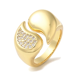 Teardrop Открытые манжеты из латуни с микропаве и прозрачным цирконием для женщин, без свинца и без кадмия, реальный 18 k позолоченный, слеза, размер США 6 (16.5 мм)