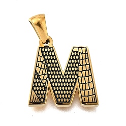 Letter M Золотые подвески 304 из нержавеющей стали, образец коры, Буква М, 17.5x17x2.5 мм, отверстие : 5.5x3 мм