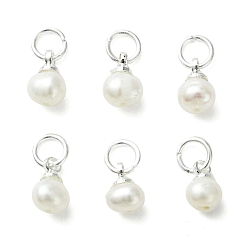 Серебро Подвески из натурального пресноводного жемчуга, картофельные подвески с 304 петлями из нержавеющей стали, кремово-белые, серебряные, 7~8x4~5 мм, Перейти кольцо: 5x0.8 мм, внутренний диаметр: 3 мм