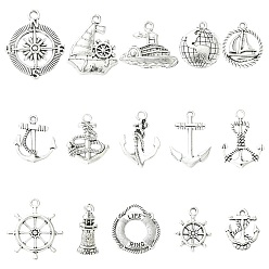 Antique Silver Tibetan Style Alloy Pendants, Navigation Charms, Antique Silver, 17~29.5x9~25x1.5~9mm, Hole: 1.6~2.5mm
