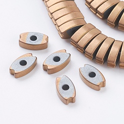 Copper Plated PVD Vacuum Plating Electroplate Non-magnetic Synthetic Hematite Beads Strands, Frosted, Grade A, Oval, Copper Plated, 7.5x4x2mm, Hole: 1mm, about 200pcs/strand, 15.9 inch(40.5cm)