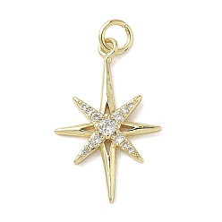Настоящее золото 18K Латунные микро проложить кубического циркония подвески, с целью перехода в кольце, звезды прелести, реальный 18 k позолоченный, 24x15x3 мм, отверстие : 3 мм