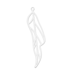 Stainless Steel Color Non-Tarnish 201 Stainless Steel Pendants, Laser Cut, Leaf, Stainless Steel Color, 48x11x1mm, Hole: 1.6mm