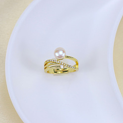 Круглые Кольца-манжеты из натурального пресноводного жемчуга с прозрачным кубическим цирконием, золотые, круглые, внутренний диаметр: 15~19 мм