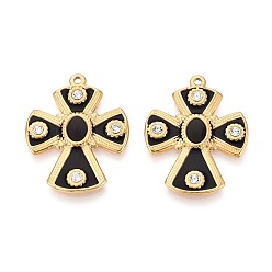 Черный 304 нержавеющая сталь с эмалевыми подвесками, крест прелести, ионное покрытие (ip), со стразами, реальный 18 k позолоченный, чёрные, 30x24x2.5 мм, отверстие : 1.5 мм
