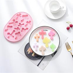 Pink Religion Theme Food Grade Silicone Molds, Fondant Molds, Baking Molds, Chocolate, Candy, Biscuits, UV Resin & Epoxy Resin Jewelry Making, Cross, Pink, 227x150x13mm, Inner Size: 37~72x25~56mm