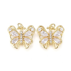 Прозрачный Латунные микро проложить кубического циркония подвески, реальный 18 k позолоченный, долговечный, бабочка, прозрачные, 15x16.5x3.5 мм, отверстие : 2.6 мм