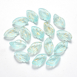 Pale Turquoise Spray Painted Glass Pendants, with Glitter Powder, Frosted, Leaf, Pale Turquoise, 22.5x12.5x5.5mm, Hole: 1mm