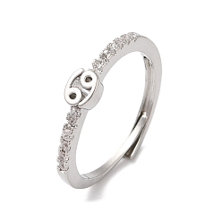 Рак Стойка с покрытием из латуни, прозрачные регулируемые кольца созвездия кубического циркония для женщин, без кадмия и без свинца, долговечный, рак, 4.4x5.3 мм, внутренний диаметр: 18 мм