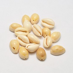 Light Khaki Natural White Shell Mother of Pearl Shell Oval Pendants, Light Khaki, 16~17x11~12x8mm, Hole: 1mm, about 980pcs/500g