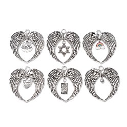 Античное Серебро 6шт 6 стили крыла тибетский стиль сплав большие подвески, разнообразные, античное серебро, 71.5x67.5x4 мм, отверстие : 6.5 мм