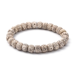 Beige Undyed & Natural Moon and Star Xingyue Bodhi Beaded Stretch Bracelets, Beige, Inner Diameter: 2-1/4 inch(5.7cm), Bead: 8.5x6.5mm