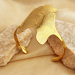 Настоящее золото 18K 304 открытые браслеты-манжеты из нержавеющей стали, лист, реальный 18 k позолоченный, 2-1/4 дюйм (5.75 см), внутренний диаметр: 2-3/8 дюйм (5.9 см)