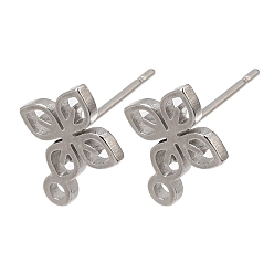 Platinum 304 Stainless Steel Stud Earring Findings, Flower, with Loop, Platinum, 11x9mm, Pin: 11X0.7mm
