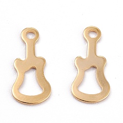 Настоящее золото 18K 201 прелести нержавеющей стали, лазерная резка, полый, гитар, реальный 18 k позолоченный, 13.5x6.5x0.5 мм, отверстие : 1.4 мм