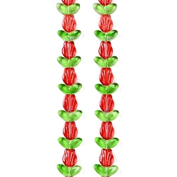 Красный Прозрачные стеклянные бусины, цветок, красные, 10x8x4 мм, отверстие : 0.8 мм, около 27 шт / нитка, 16.5'' (42 см)