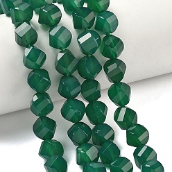 Зеленый агат Натуральный зеленый бисер пряди оникс Агат, граненые, твист, окрашенная и подогревом, 10~10.5x9.5~10.5x9.5~10.5 мм, отверстие : 1 мм, около 38~40 шт / нитка, 14.96~15.35'' (38~39 см)