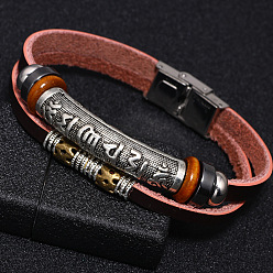 Couleur Mélangete Cordon en cuir bracelets multi-brins, avec hématite synthétique, alliage et fermetures en acier inoxydable, om mani padme hum, couleur mixte, 8-1/2 pouce (21.5 cm)