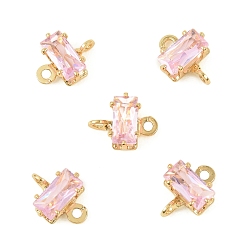 Розовый Прямоугольные подвески-коннекторы из латуни с инкрустацией кубическим цирконием, без кадмия, без никеля и без свинца, реальный 18 k позолоченный, туманная роза, 8x6.5x3.5 мм, отверстие : 1.2 мм