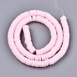 Perlas de Color Rosa Hechos a mano de los granos de la arcilla del polímero hebras, para suministros de manualidades de joyería diy, perlas heishi, disco / plano y redondo, rosa perla, 6x0.5~1 mm, agujero: 1.8 mm, sobre 290~320 unidades / cadena, 15.75 pulgada ~ 16.14 pulgada (40~41 cm)