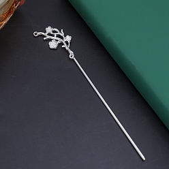Silver Alloy Hair Stick Findings, Flower, Silver, 155x30mm