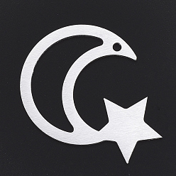 Серебро Алюминиевые большие подвески, Лазерная резка больших подвесок, звезда и луна, серебряный цвет гальваническим, 45x52.5x1 мм, отверстие : 3 мм