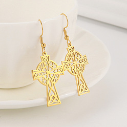 Золотой 304 Крест из нержавеющей стали с висячими серьгами в виде матросского узла для женщин, золотые, 50x20 мм