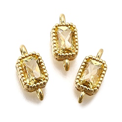 Лимонный шифон Настоящие 18 k позолоченные латунные соединители с микропаве из кубического циркония, долговечный, прямоугольные, лимонный шифон, 11.9x5.2x3.5 мм, отверстие : 1.2 мм