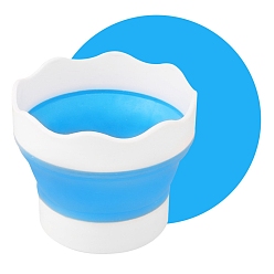 Темно-Голубой Силиконовые портативные выдвижные ведра, ванна с кистью, очиститель малярных кистей, тазик с акварельными красками, глубокое синее небо, 9.7x7.2x8 см