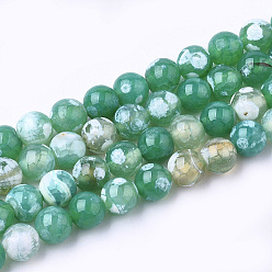 Зеленый Природные пожары треск агат бисер нитей, окрашенные, круглые, зелёные, 8 мм, отверстие : 1 мм, около 46~48 шт / нитка, 14.56 дюйм ~ 15.15 дюйм