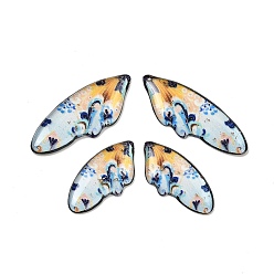 Оранжевый 4 шт 4 стили прозрачные подвески из эпоксидной смолы, крыло, с пайетками и золотой фольгой, оранжевые, 29~39x14 ~ х 2.5 мм, отверстие : 1 мм