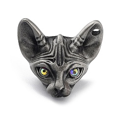 Прозрачный АВ Подвеска из сплава в тибетском стиле, cmолой горный хрусталь, матовые, кошка, ясно AB, 27x31x16.5 мм, отверстие : 3 мм