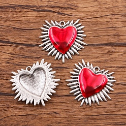 Красный Подвески из эмали и сплава, античное серебро, шарма сердца, красные, 33x36 мм