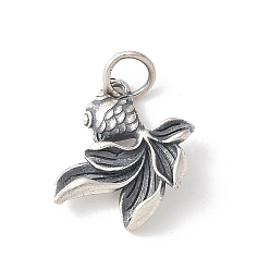 Античное Серебро 925 серебряные подвески-рыбки, с прыжковых колец, с печатью 925, античное серебро, 15x13x3.5 мм, отверстие : 3.8 мм