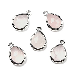 Розовый Кварц Ограненные подвески из натурального розового кварца, стойки с позолоченными латунными подвесками-каплями, 14x9.5x4 мм, отверстие : 1.4 мм