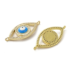 Clear Rack Plating Brass Micro Pave Cubic Zirconia Connector Charms, Eye Links with Evil Eye Enamel, Long-Lasting Plated, Lead Free & Cadmium Free, Real 18K Gold Plated, Clear, 13x28x3mm, Hole: 1.4mm