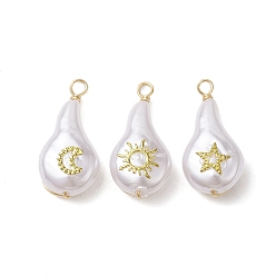 Mixed Shapes ABS Plastic Imitation Pearl Pendants, with Brass Cabochons and Eco-Friendly Copper Wire, Mixed Shapes, 21.5~22x10.5~11x6.5~7mm, Hole: 1.6~2mm, about 3Pcs/Set